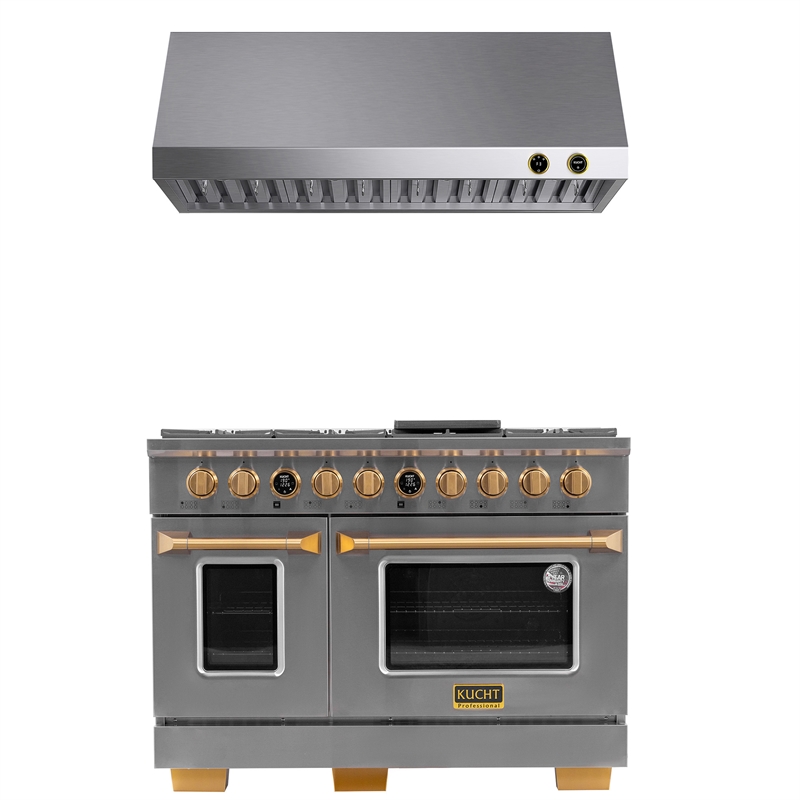 Dual Fuel Range for Propane Gas in Stainless Steel Gold Under Cabinet Range Hood