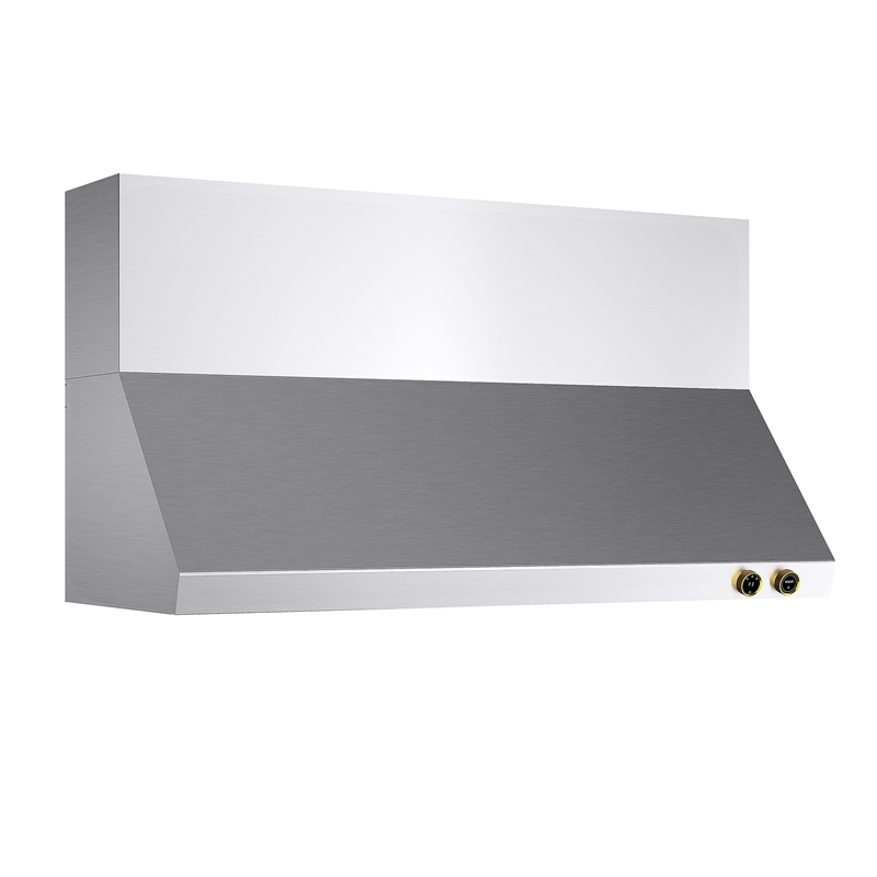 Dual Fuel Range for Propane Gas in Stainless Steel + Gold  Wall Mount Range Hood