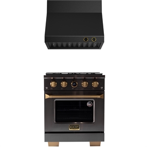 Dual Fuel Range Propane Gas in Titanium Stainless Steel + Wall Mount Range Hood