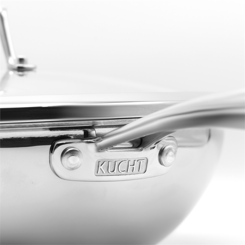 KUCHT Culinary Professional 3-Ply Stainless Steel Wok with Lid