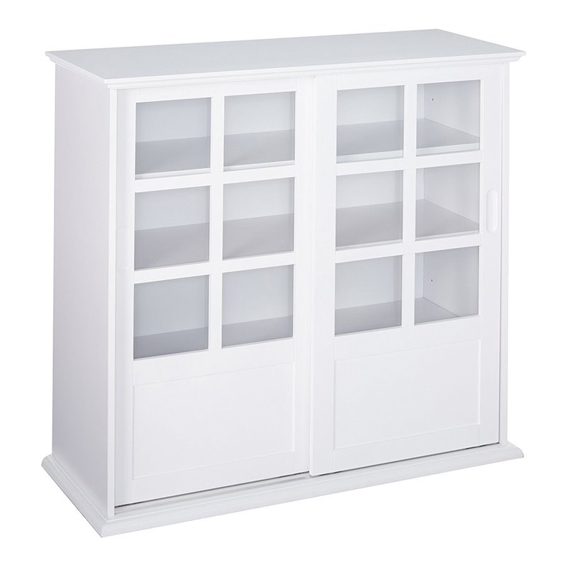 Pilaster Designs Wood Curio Cabinet With Glass Sliding Doors White, Sliding Door Display Case