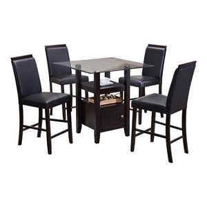 pilaster designs lenn wood and faux leather dining set in black/cappuccino