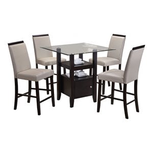 pilaster designs lenn wood and faux leather dining set in gray/cappuccino