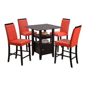 pilaster designs lenn wood and faux leather dining set in red/cappuccino