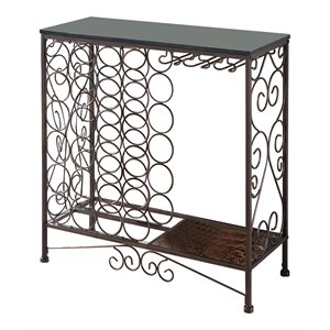 pilaster designs marcus metal console table with wine rack in bronze/marble