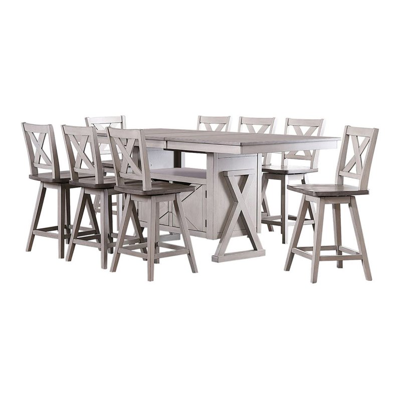 pinch convergence Humane Pilaster Designs Figaro 9-piece Wood Counter Height Dining Set in Wash Gray