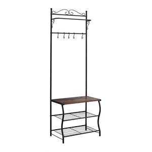 Pilaster Designs Tes 5-hook Metal Coat and Hat Rack Stand with Bench in Black