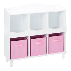 pilaster designs marie wood kids cubby storage cabinet with fabric bins in white