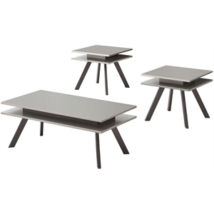 quan modern coffee table set with flared legs in champagne and gray wood