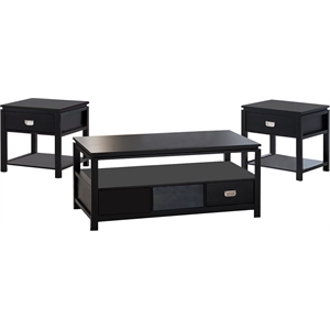 adelaide contemporary 3-piece storage coffee table set in black wood