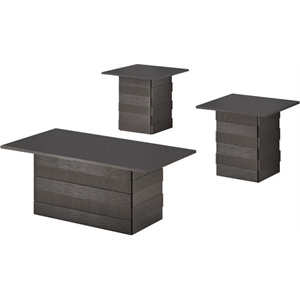 hallett modern embossed pedestal coffee table set in metallic gray wood