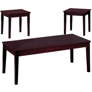 kalare 3 piece wood occasional cocktail coffee and end table set in dark cherry
