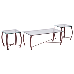 paula 3 piece metal frame and beveled glass top coffee table set in copper