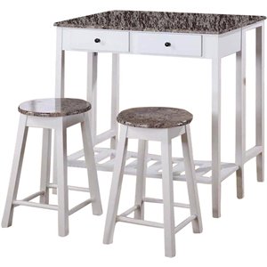 rave 3 pc contemporary kitchen breakfast pub set in white with marble top wood