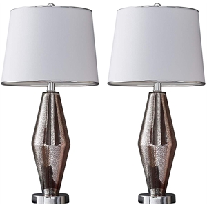 milan glass table lamp in pink silver & white fabric empire shade (set of 2)