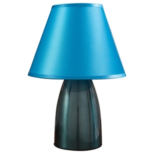zed contemporary metal body table lamp in blue with fabric empire shade