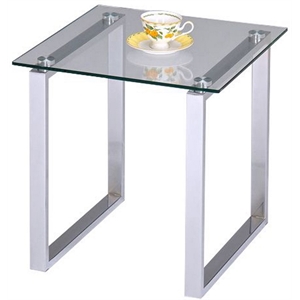 andi modern square tempered glass top end table in chrome/clear
