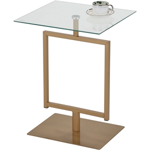 Doolins Modern Accent End Table in Gold Metal Frame and Tempered Glass Top