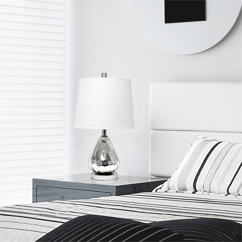 Lalia Home Glass Kissy Pear Table Lamp in Chrome with White Shade