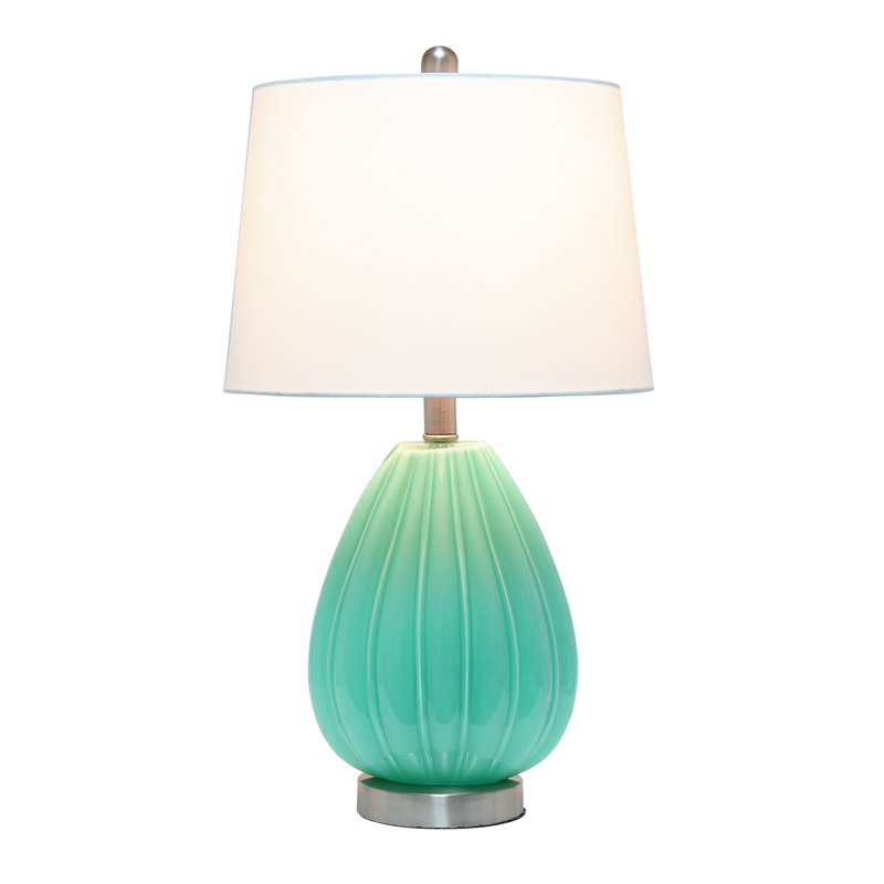 Lalia Home Glass Pleated Table Lamp in Seafoam Blue with White Shade
