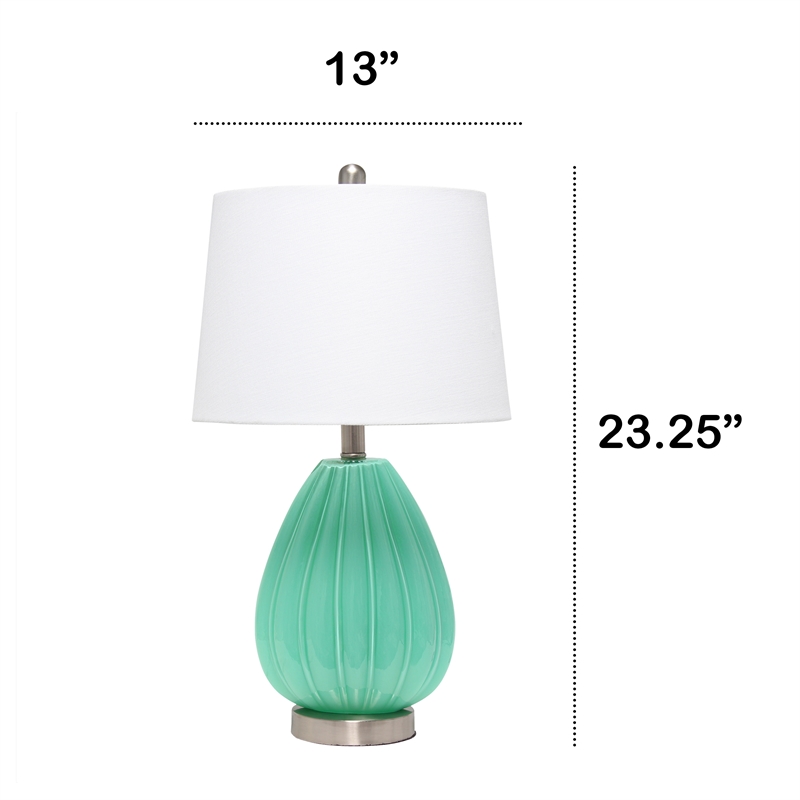 Lalia Home Glass Pleated Table Lamp in Seafoam Blue with White Shade