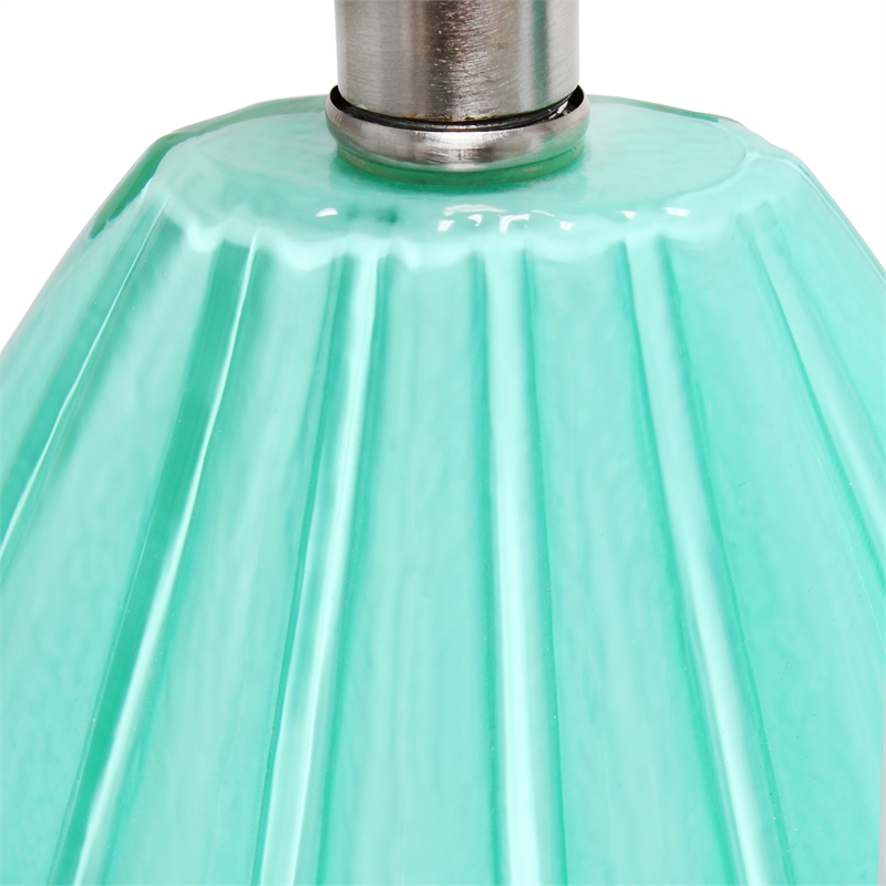Lalia Home Glass Pleated Table Lamp in Seafoam Blue with White Shade
