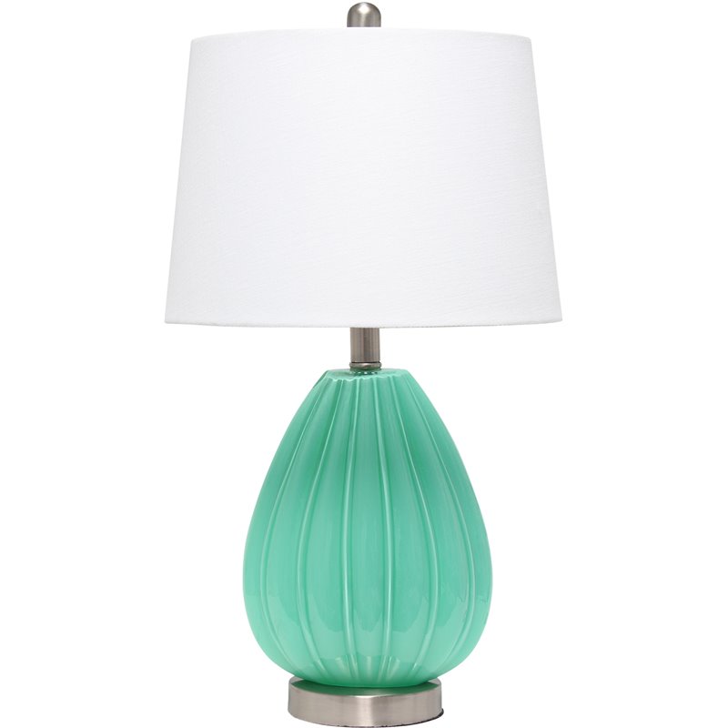 Lalia Home Glass Pleated Table Lamp in Seafoam Blue with White Shade