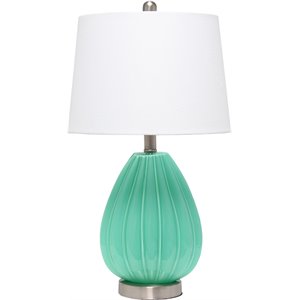 Lalia Home Glass Pleated Table Lamp in Seafoam Blue with White Shade