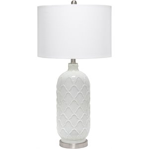Lalia Home Glass Argyle Classic Table Lamp in White with White Shade