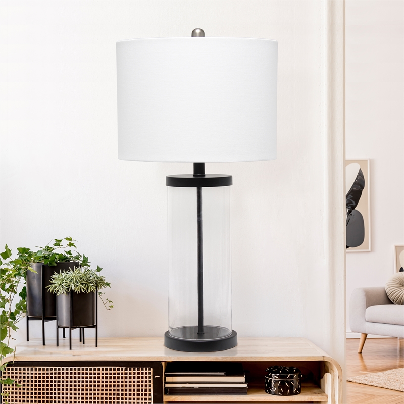 Lalia Home Glass Entrapped Table Lamp in Black with White Shade