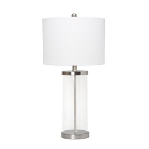 Lalia Home Glass Entrapped Table Lamp in Brushed Nickel with White Shade