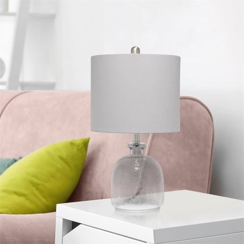 Lalia Home Glass Hammered Jar Table Lamp in Smokey Gray with Gray Shade