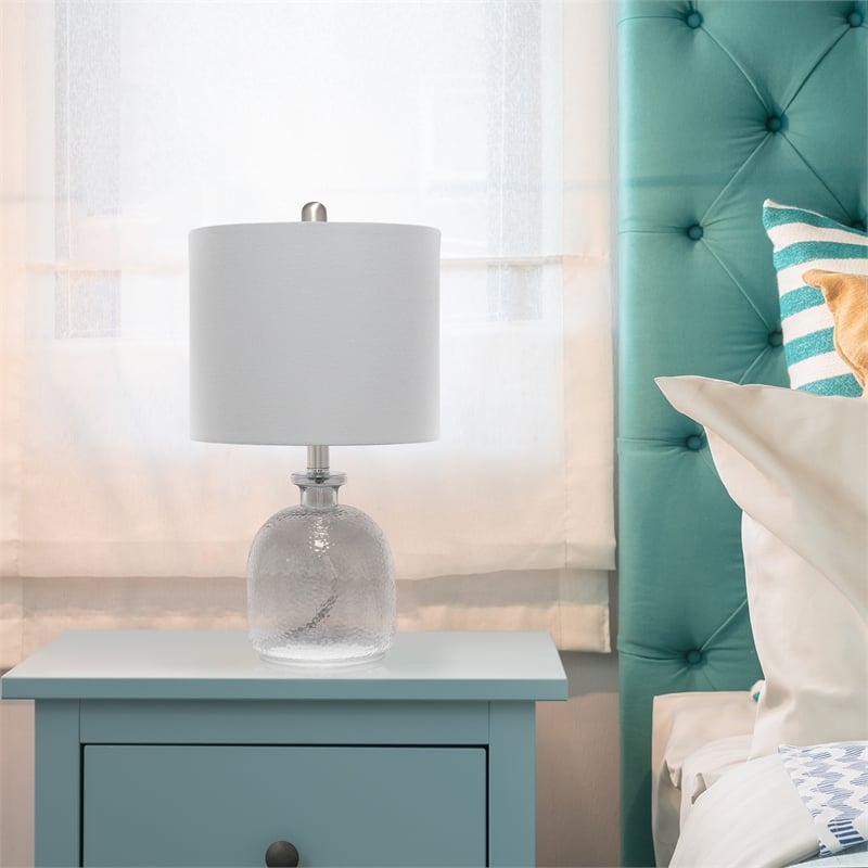 Lalia Home Glass Hammered Jar Table Lamp in Smokey Gray with Gray Shade