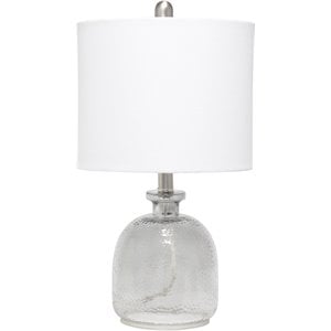 Lalia Home Glass Hammered Jar Table Lamp in Smokey Gray with White Shade