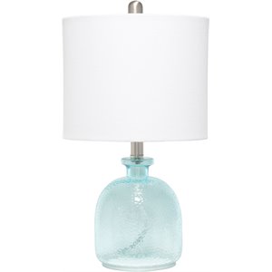 Lalia Home Glass Hammered Jar Table Lamp in Clear Blue with White Shade