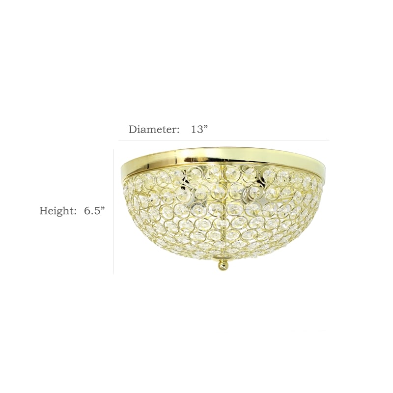 Elegant Designs Crystal 2 Light Flush Mounting Ceiling Light 2 Pack in Gold
