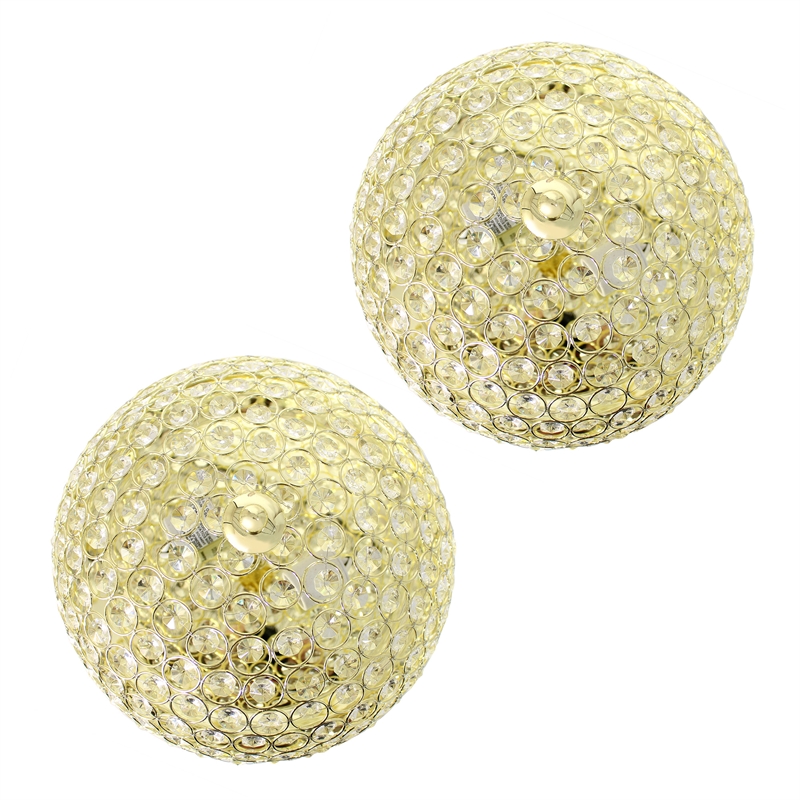 Elegant Designs Crystal 2 Light Flush Mounting Ceiling Light 2 Pack in Gold