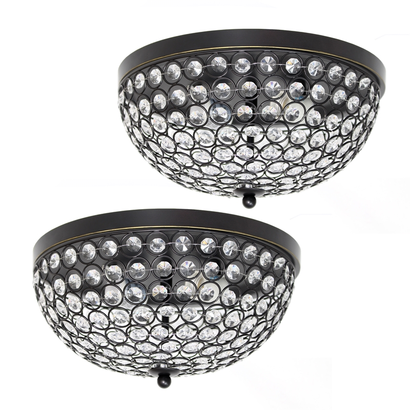 Elegant Designs Crystal 2 Light Flush Mounting Ceiling Light 2 Pack in Bronze