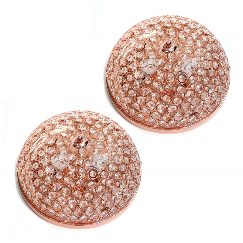 Elegant Designs Crystal 2 Light Flush Mounting Ceiling Light 2 Pack in Rose Gold