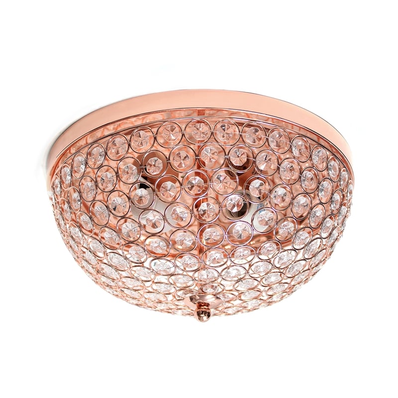 Elegant Designs Crystal 2 Light Flush Mounting Ceiling Light 2 Pack in Rose Gold