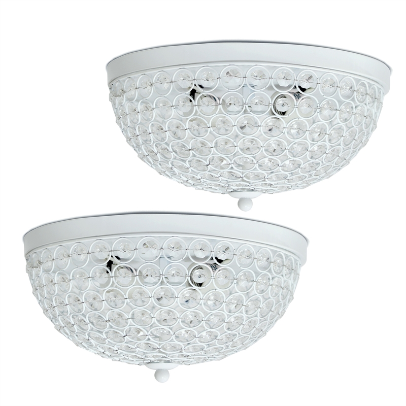 Elegant Designs Crystal 2 Light Flush Mounting Ceiling Light 2 Pack in White