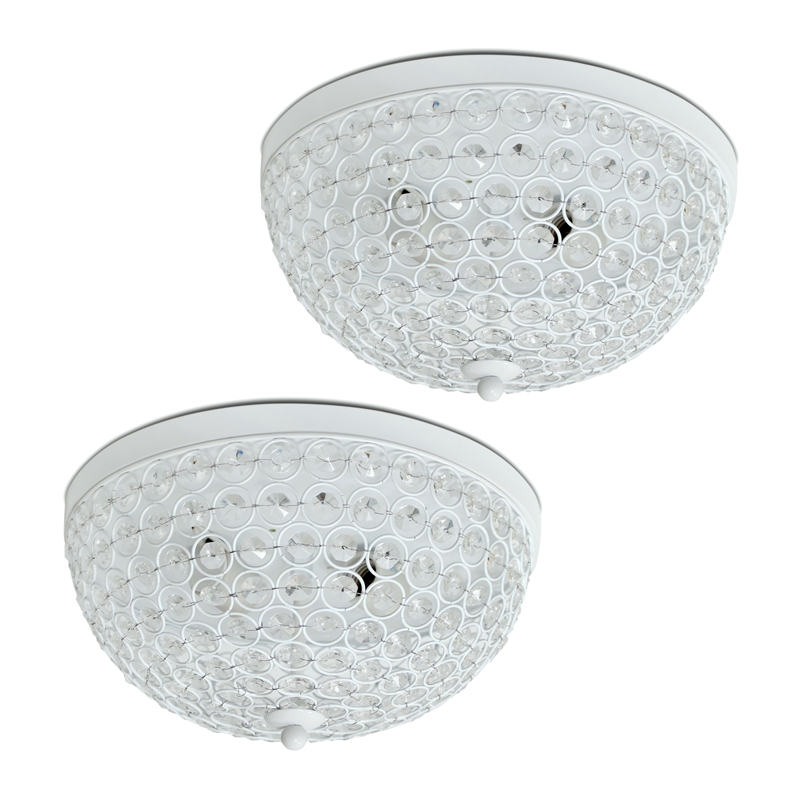 Elegant Designs Crystal 2 Light Flush Mounting Ceiling Light 2 Pack in White