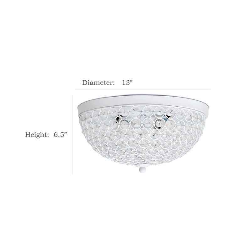 Elegant Designs Crystal 2 Light Flush Mounting Ceiling Light 2 Pack in White