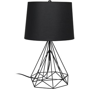lalia home metal geometric wired table lamp in matte black with black shade