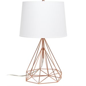lalia home metal geometric wired table lamp in rose gold with gold shade