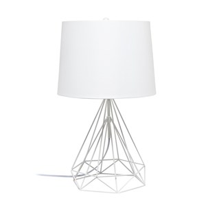 Lalia Home Metal Geometric Wired Table Lamp in Matte White with White Shade