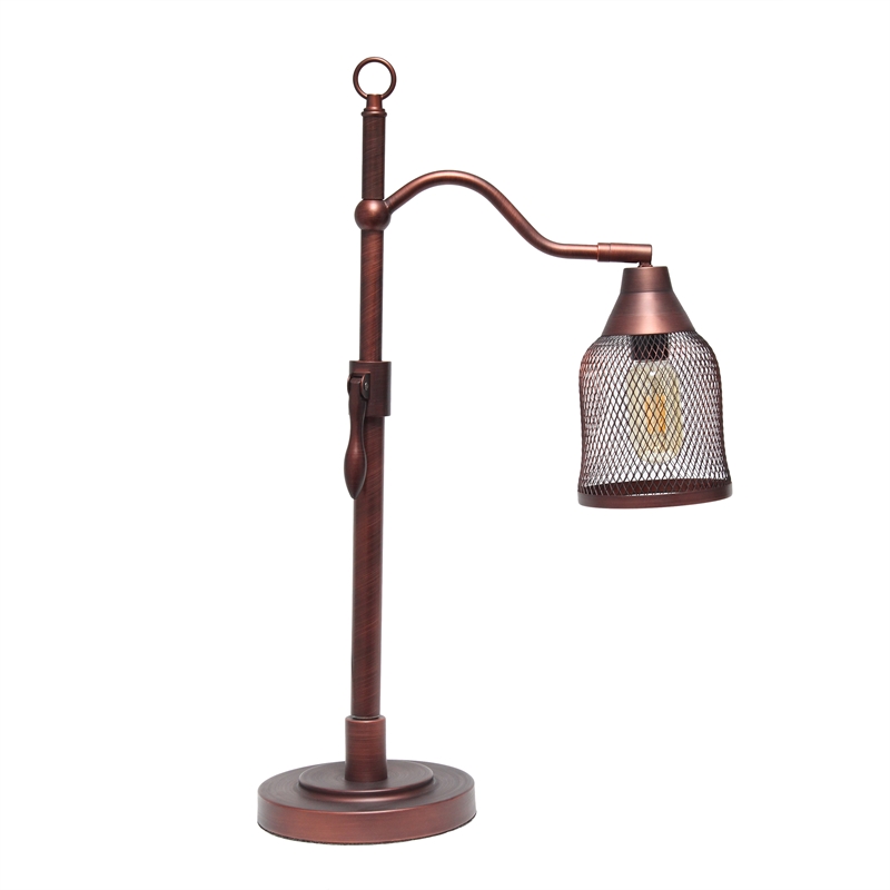 Lalia Home Metal Vintage Arched 1 Light Table Lamp in Red Bronze with Mesh Shade