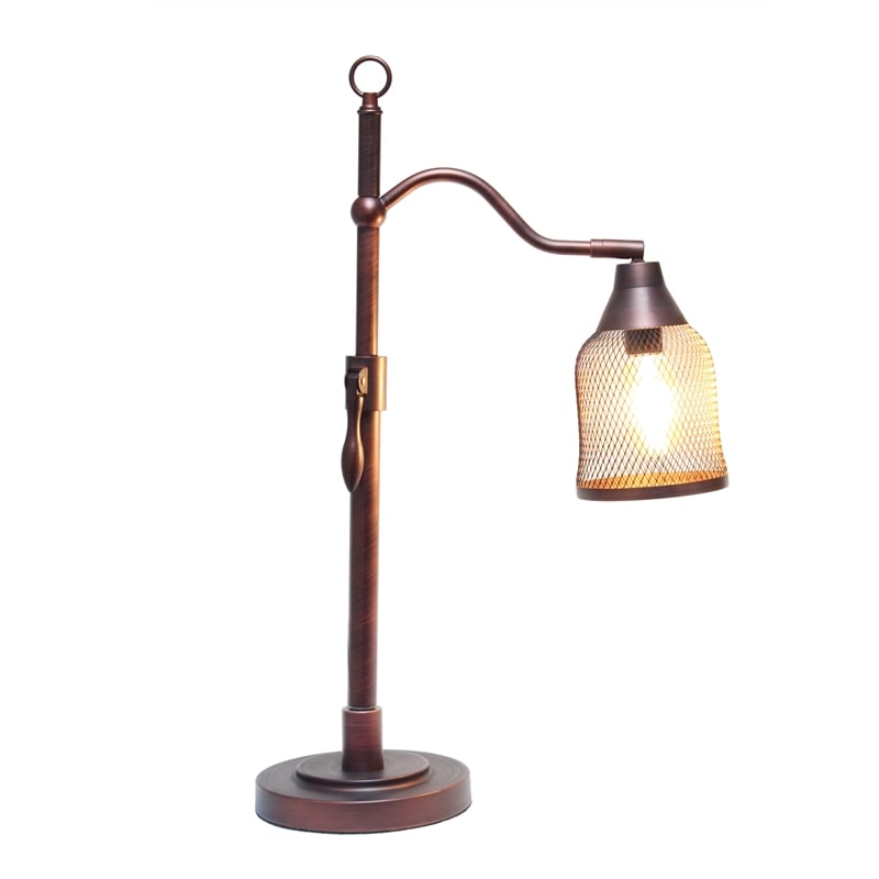 Lalia Home Metal Vintage Arched 1 Light Table Lamp in Red Bronze with Mesh Shade