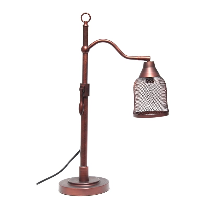 Lalia Home Metal Vintage Arched 1 Light Table Lamp in Red Bronze with Mesh Shade