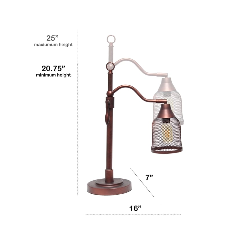 Lalia Home Metal Vintage Arched 1 Light Table Lamp in Red Bronze with Mesh Shade
